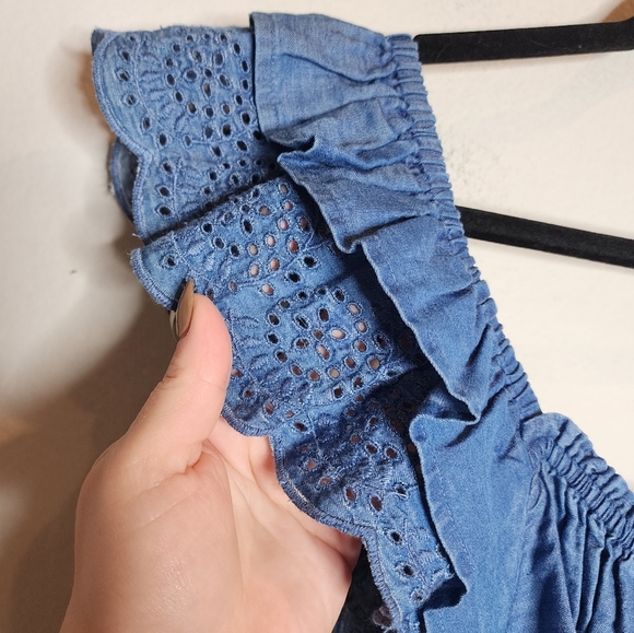 NWT Jessica Simpson Stretch Chambray Eyelet Ruffle Sleeve Violetta Top Size XL - Picture 3 of 16